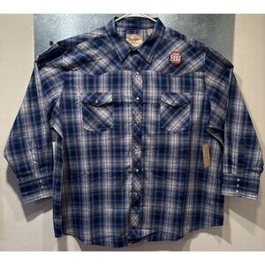 Wrangler Western Pearl Snap Long Sleeve Blue/White/Black Check Plaid 3XL NEW